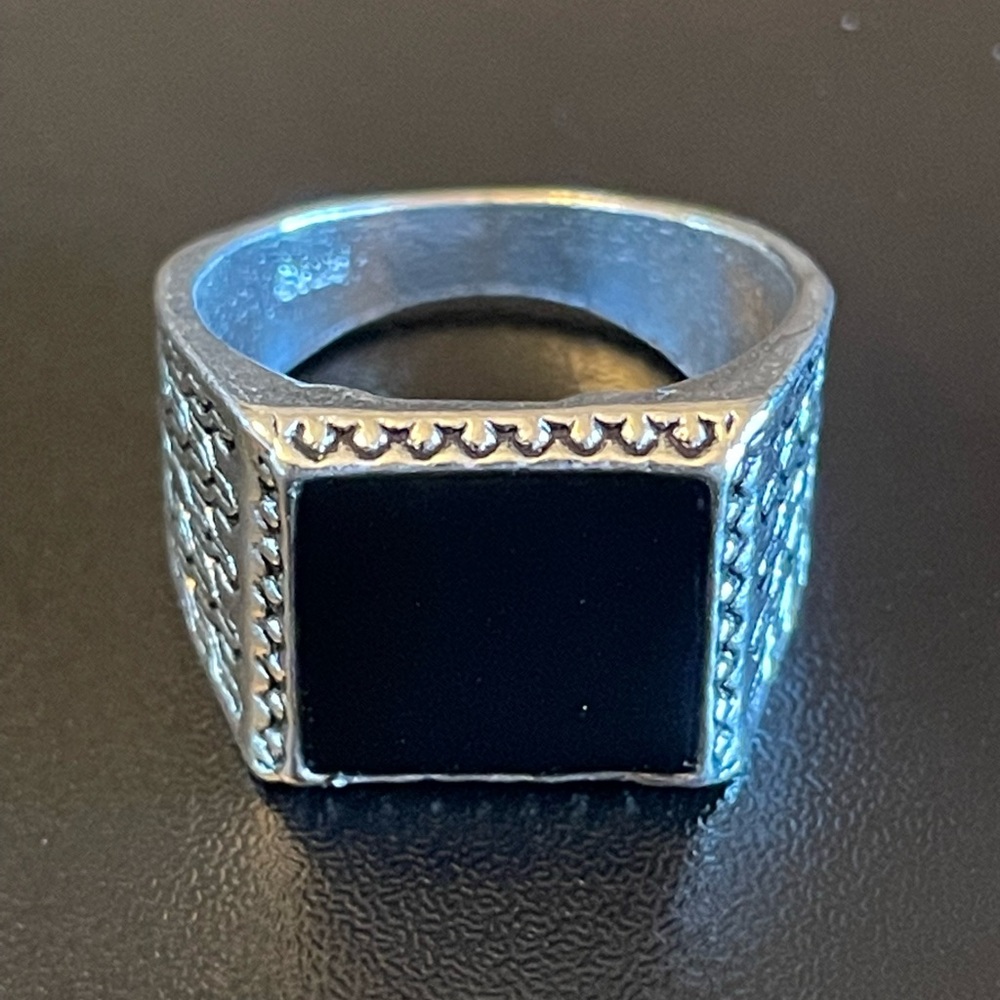 Black obsidian S925 silver gemstone ring